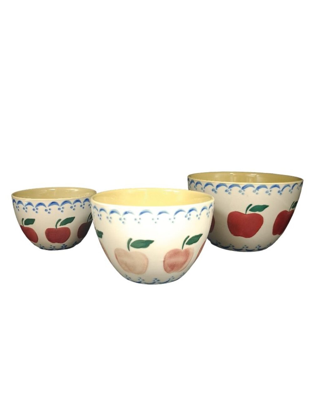 Set Of 3 Hand Painted Apple Nesting Bowls Red Green Blue Country Chic Design